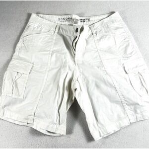 Sonoma Life + Style Womens White Bermuda Cargo Shorts Mid Rise Size 12 Stretch